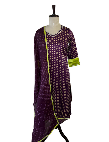 Deep Violet Mashru Silk Kurta with Dupatta