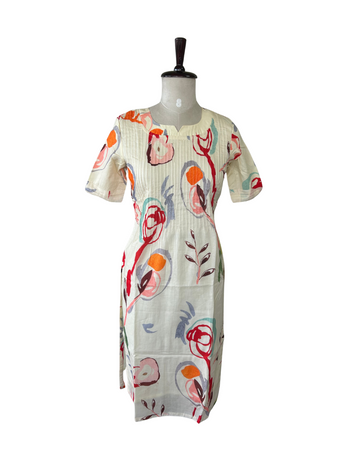 White Abstract Floral Printed Mul Cotton Kurta