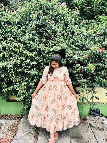Pastel Orange Viscose Georgette Midi Dress