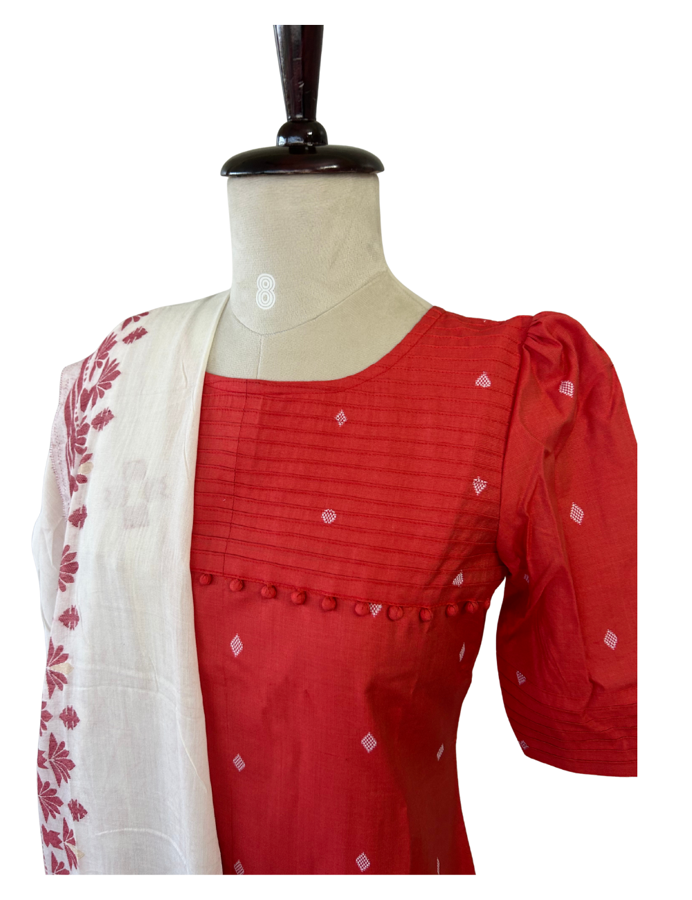 Brick Red silk cotton Kurta with Jamdhani Dupatta