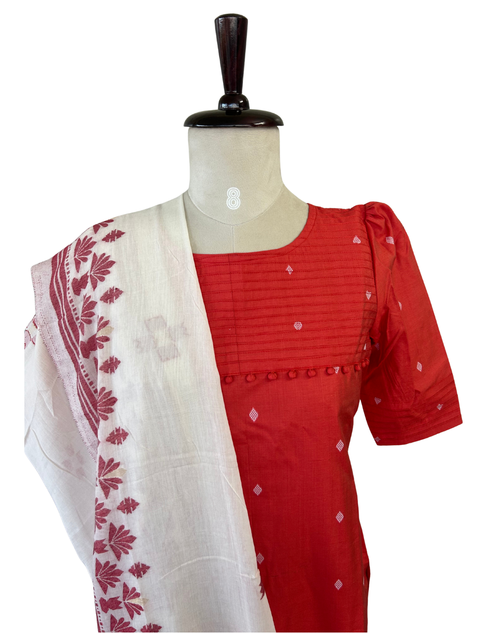 Brick Red silk cotton Kurta with Jamdhani Dupatta