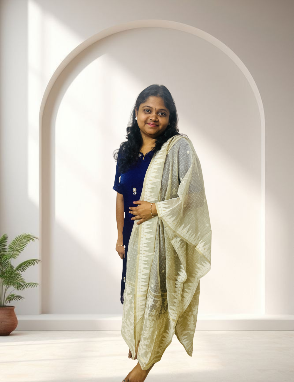 Violet Embroidered Silk Organza Kurta with Jamdani Dupatta