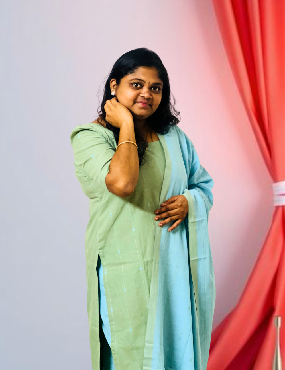 Pastel Green & Blue Pure Cotton Suit Set