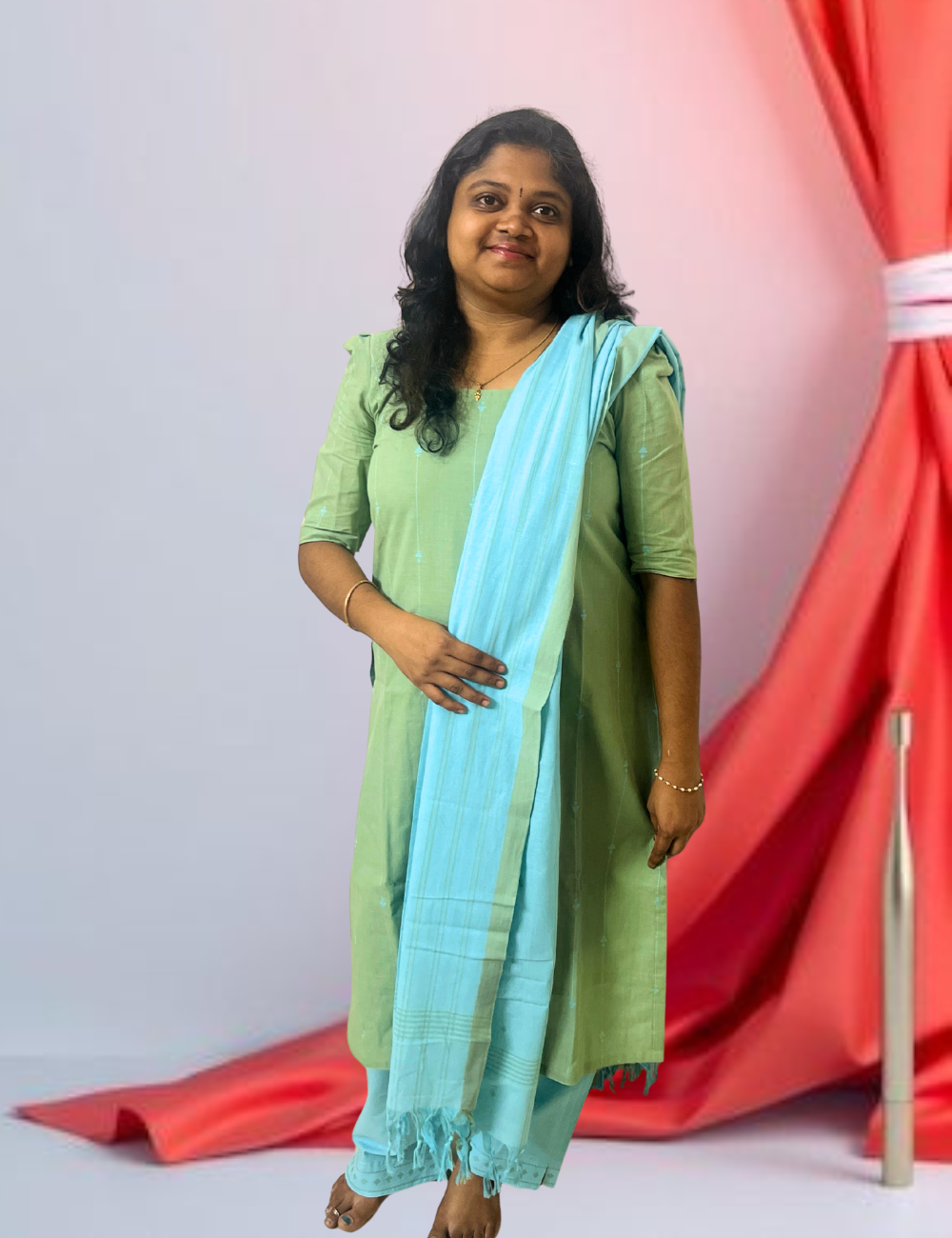 Pastel Green & Blue Pure Cotton Salwar Set