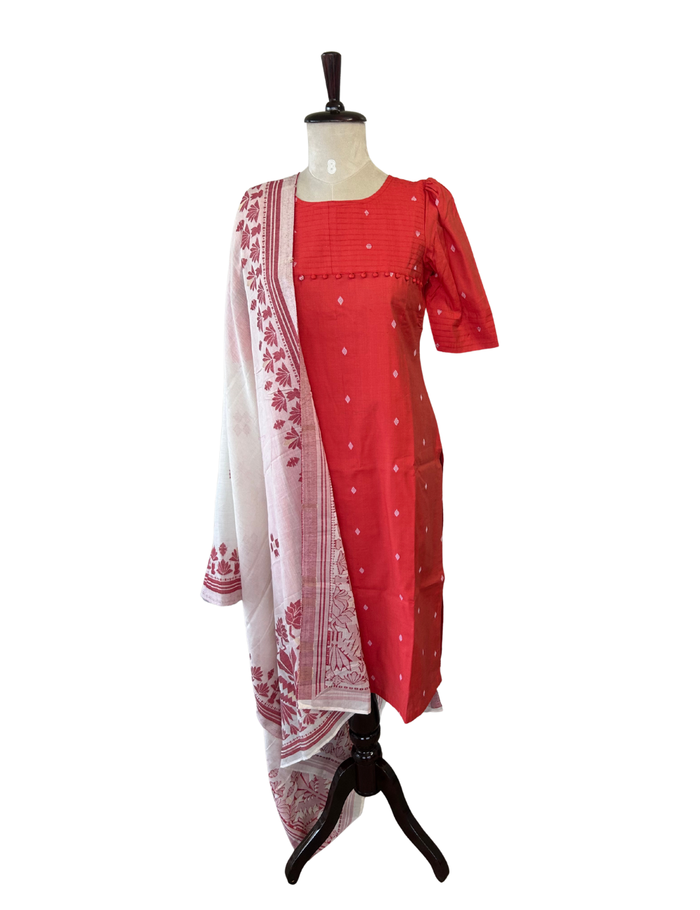 Brick Red silk cotton Kurta with Jamdhani Dupatta
