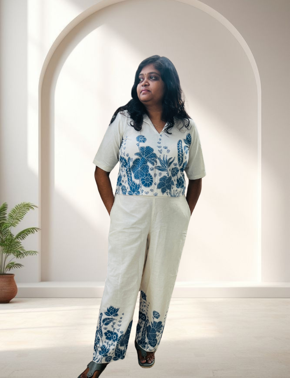 Pure Cotton White & Blue Printed Co-ord Set