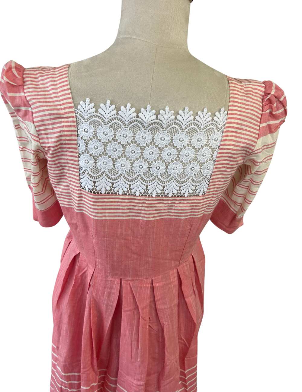 Blush Pink Stripped Cotton Midi Dress With Back Lace