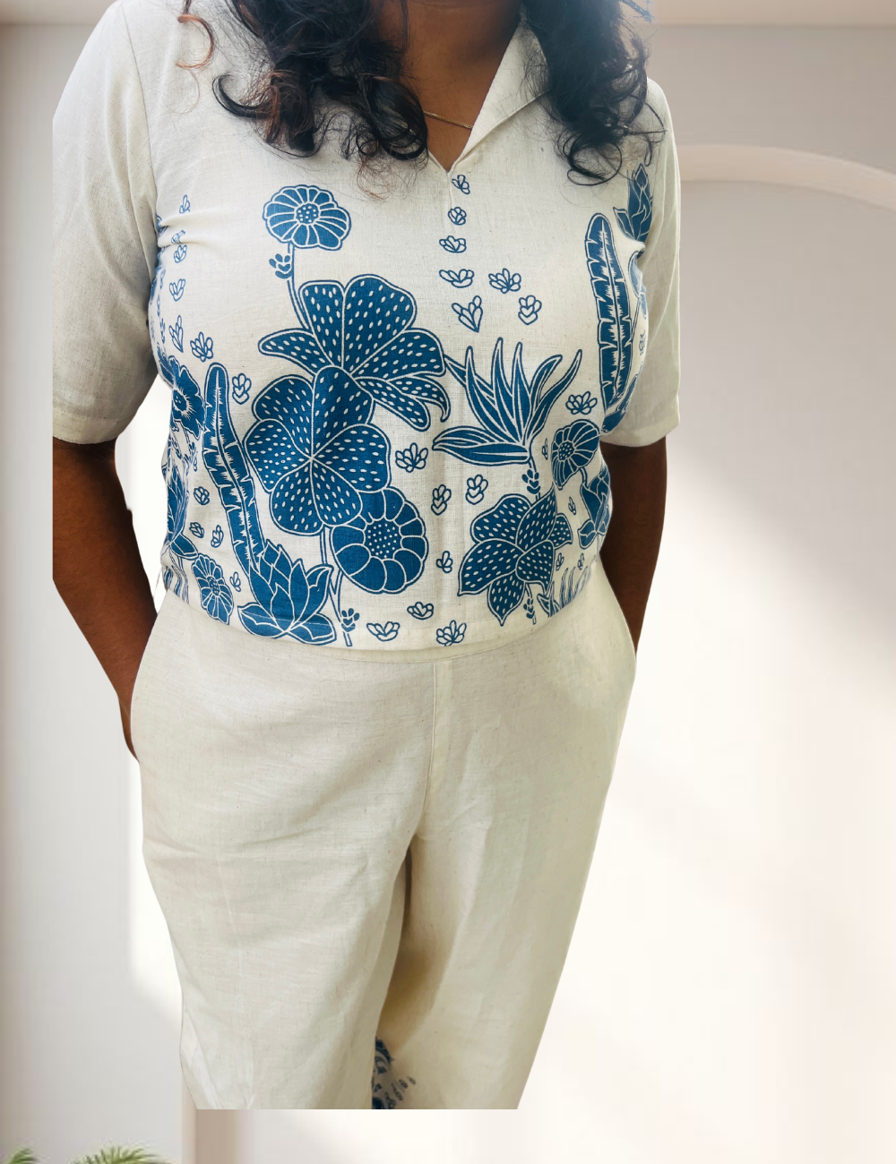 Pure Cotton White & Blue Printed Co-ord Set
