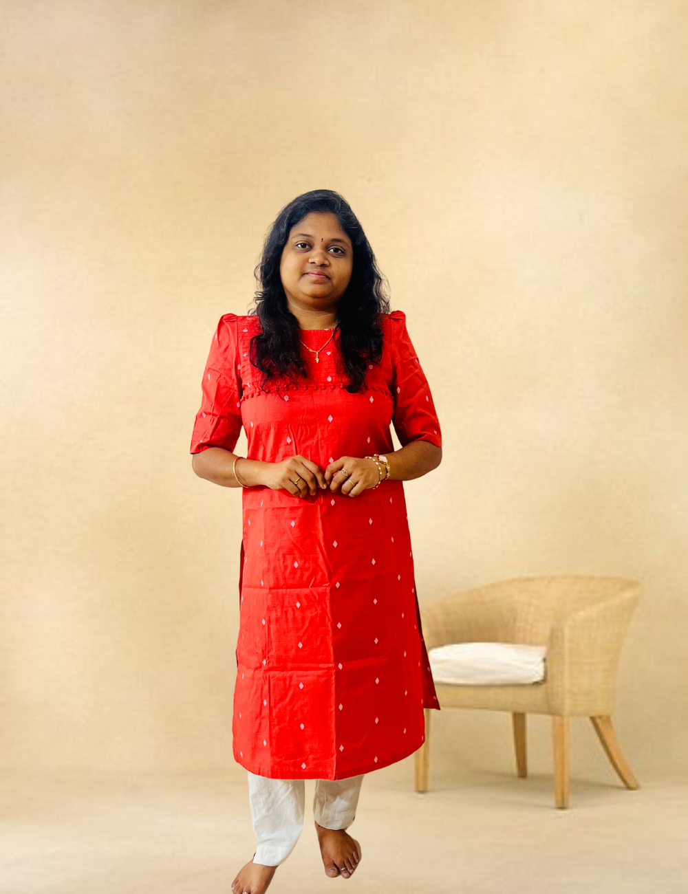 Brick Red silk cotton Kurta with Jamdhani Dupatta