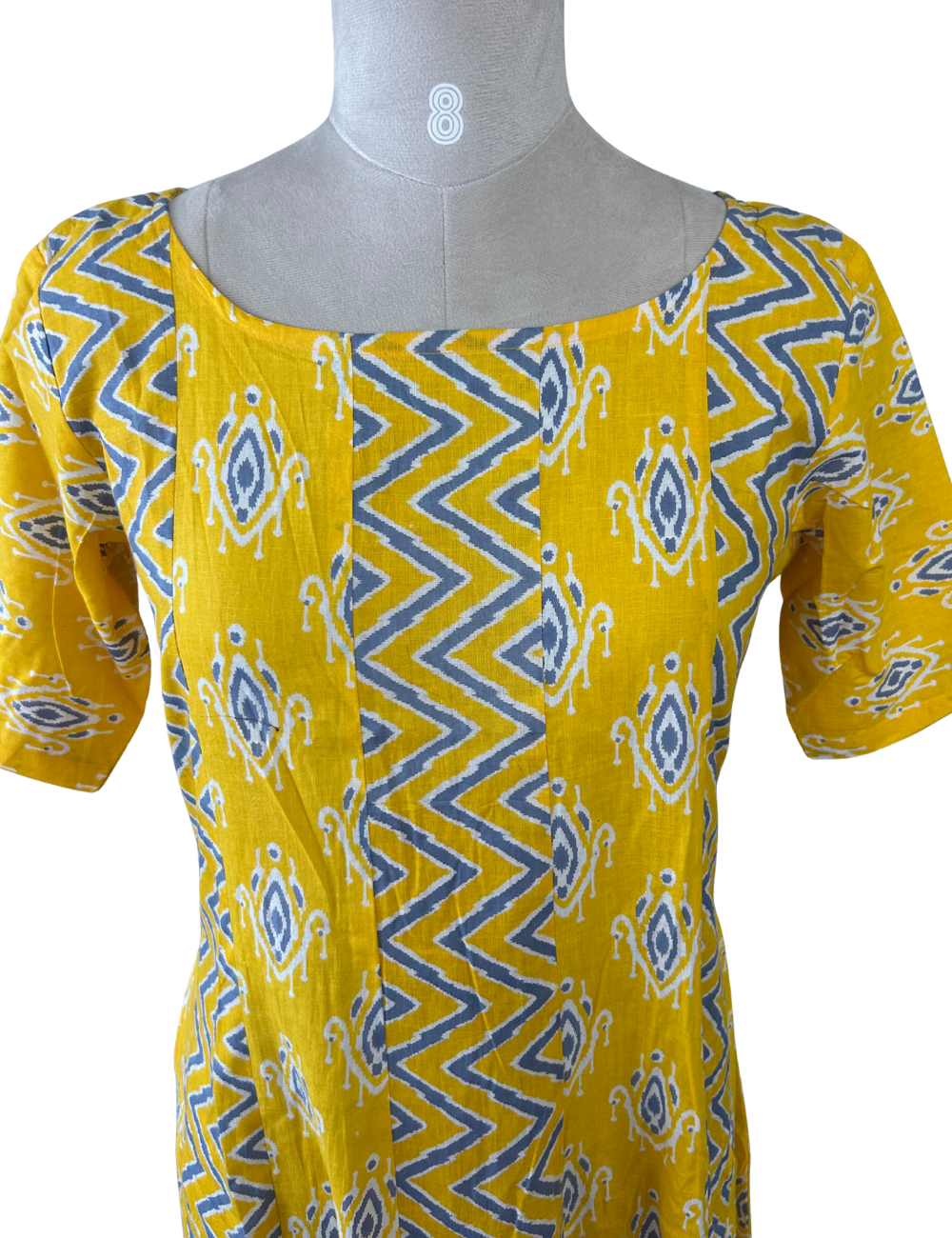Yellow Ikat Printed Pure Cotton Anarkali Kurta