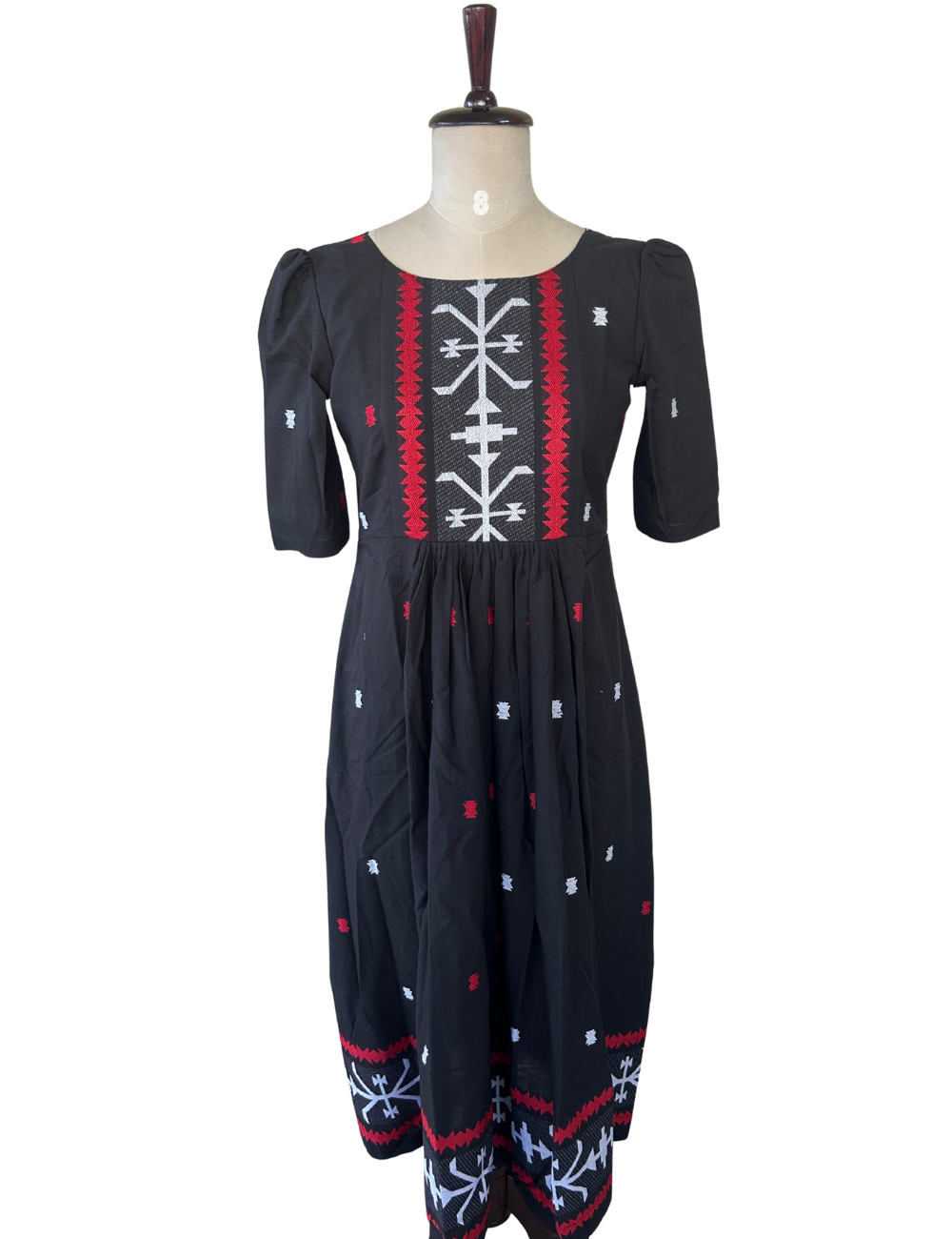Black Jamdhani Cotton Fit n Flare Midi Dress