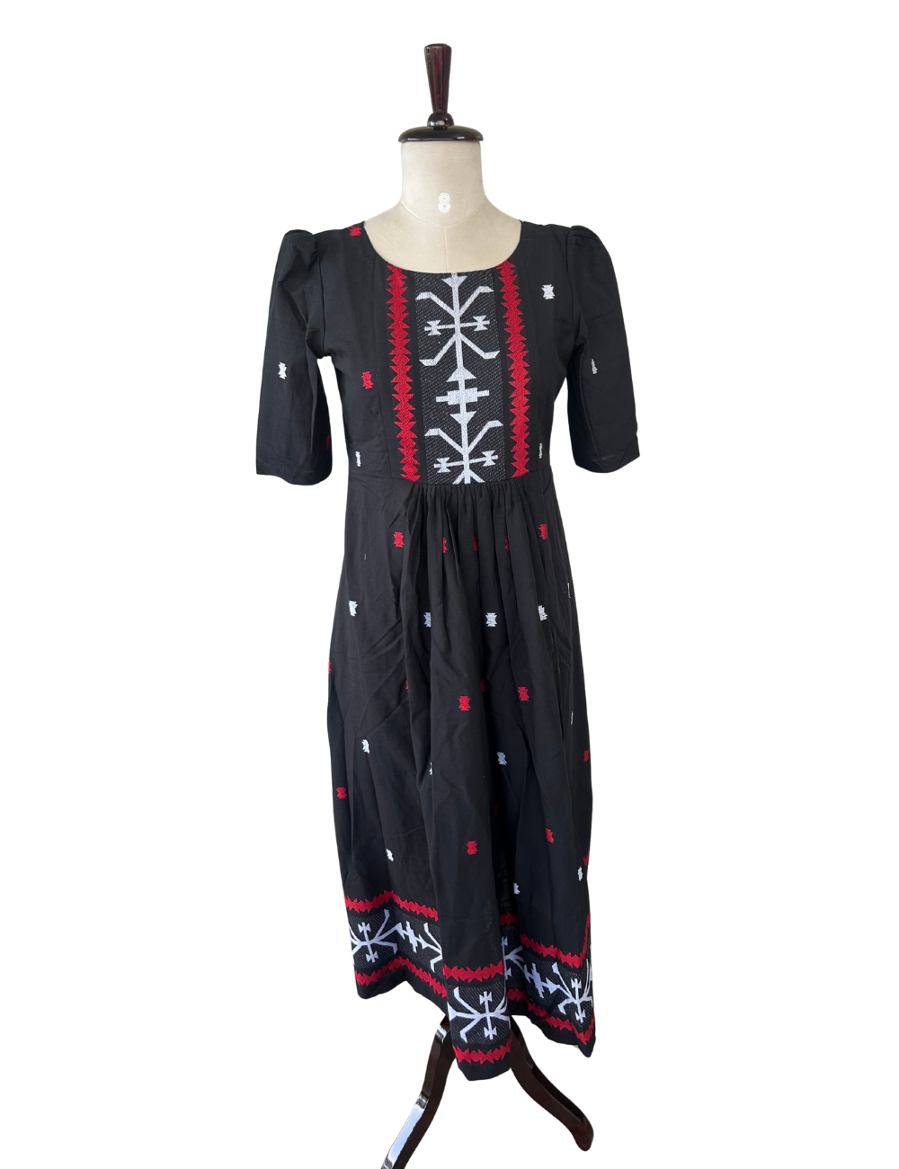 Black Jamdhani Cotton Fit n Flare Midi Dress
