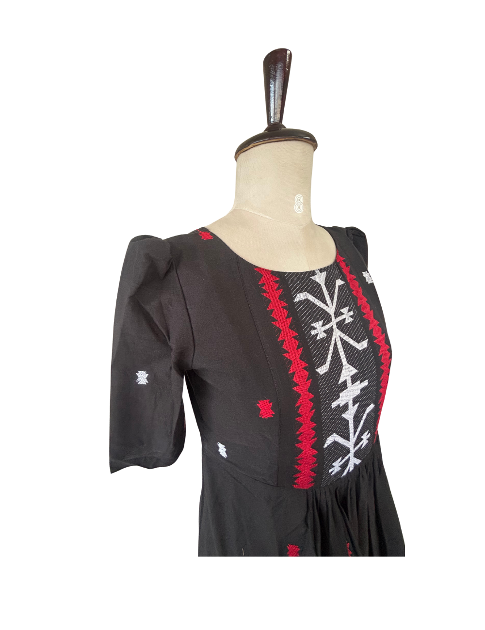 Black Jamdhani Cotton Fit n Flare Midi Dress