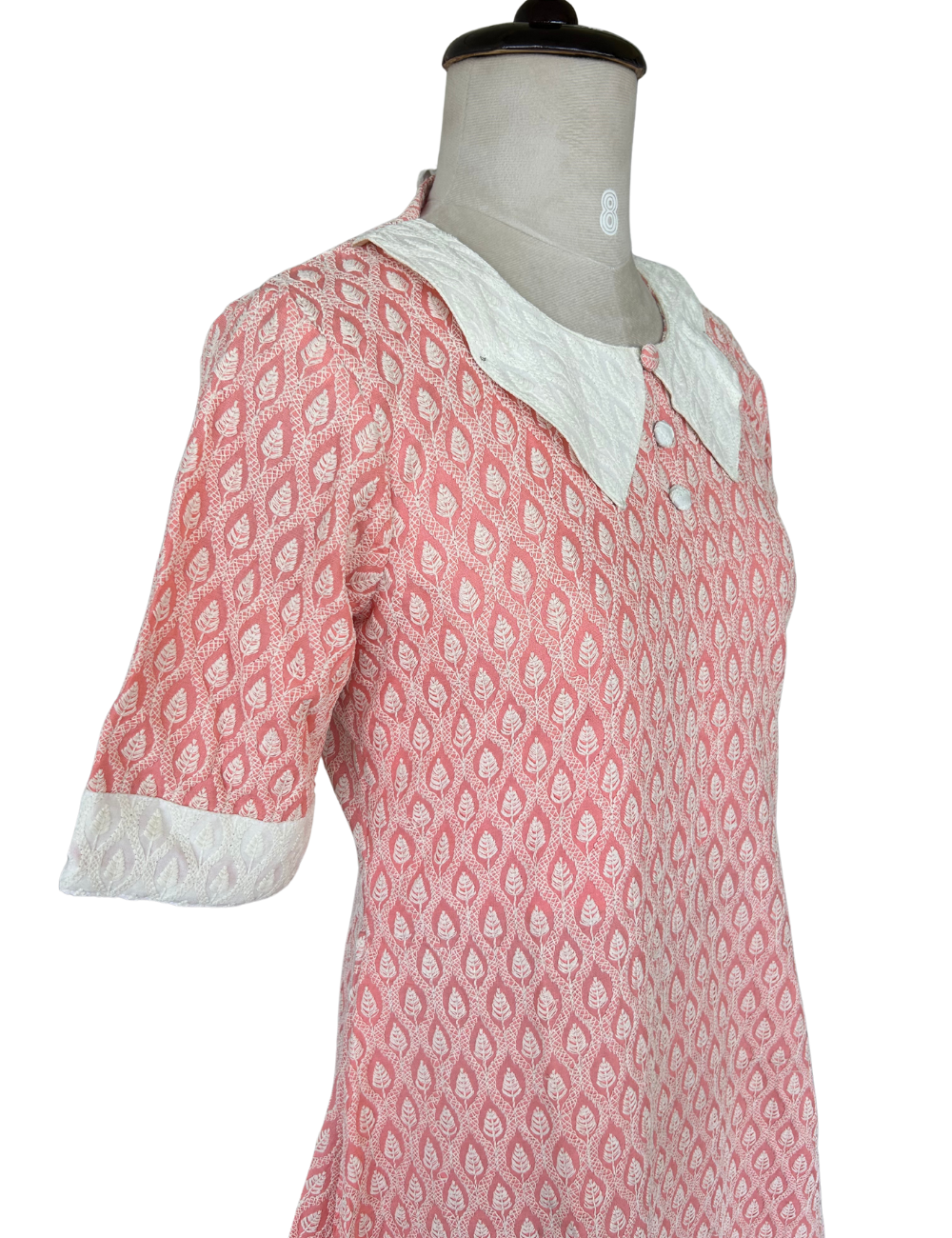 Pink Embroidered Rayon A-Line Dress with Peter Pan Collar