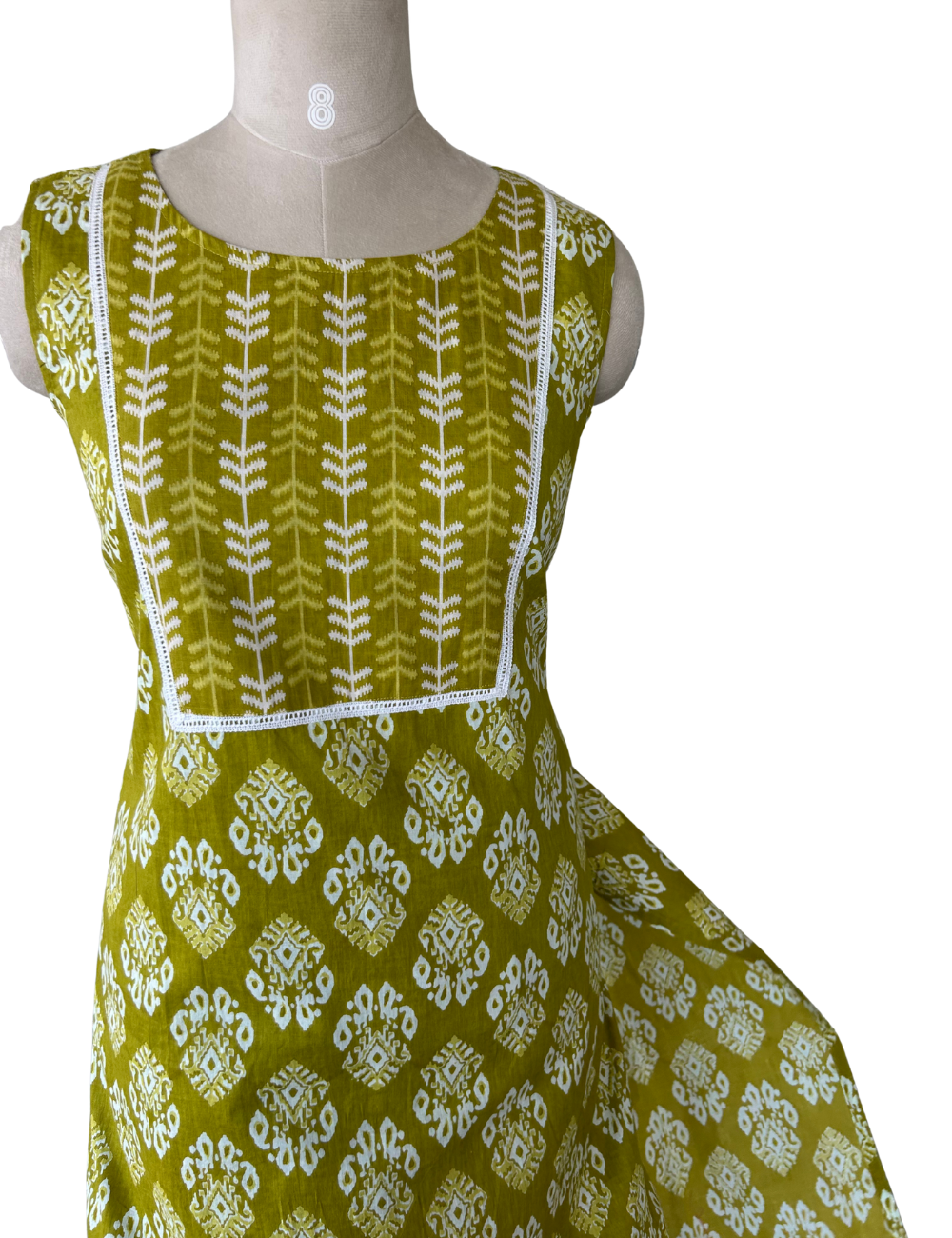 Olive Green and White Printed Pure Cotton Co-ord Set