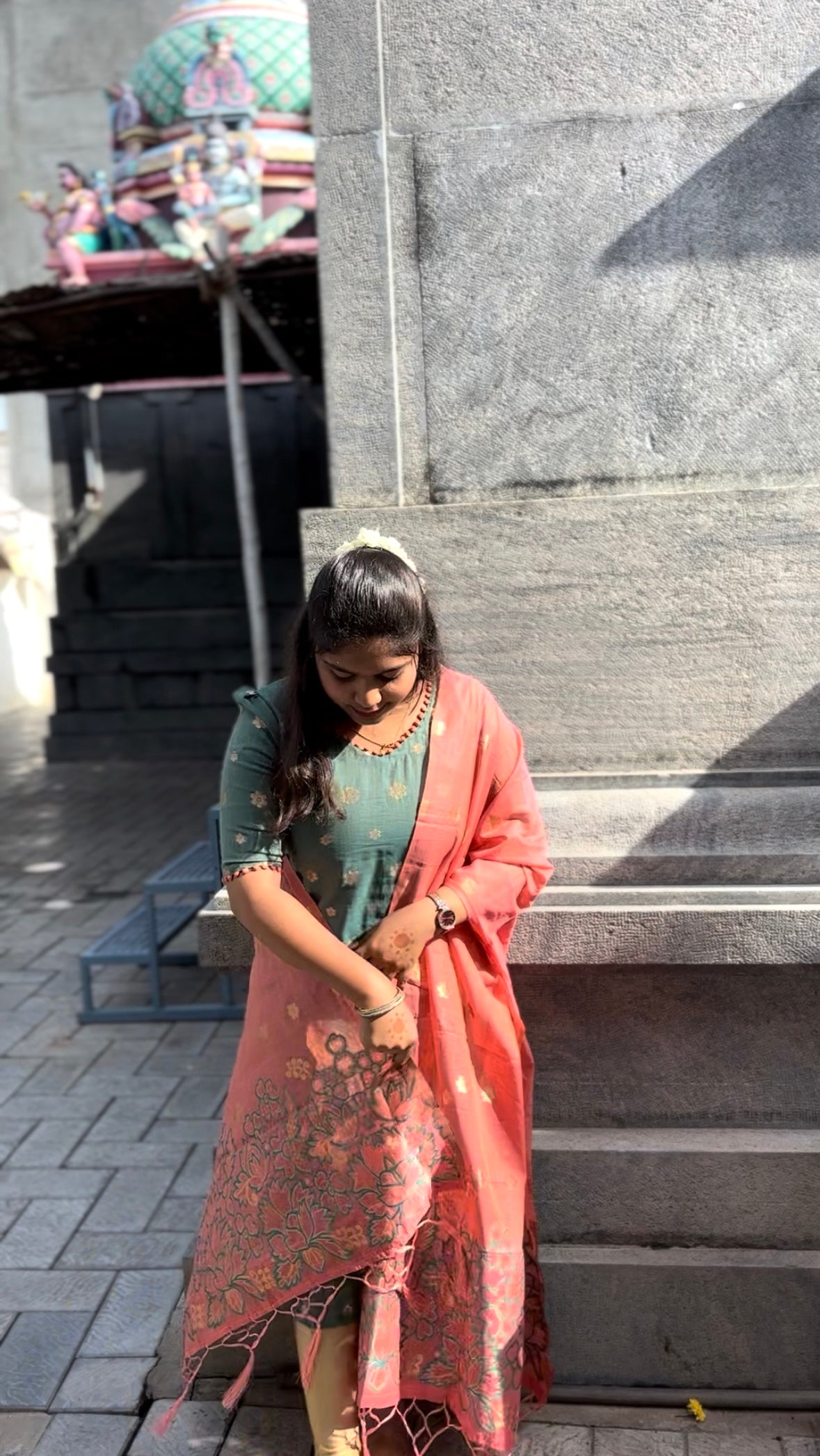 Premium Olive Green Chanderi Kurta with Saffron Dupatta