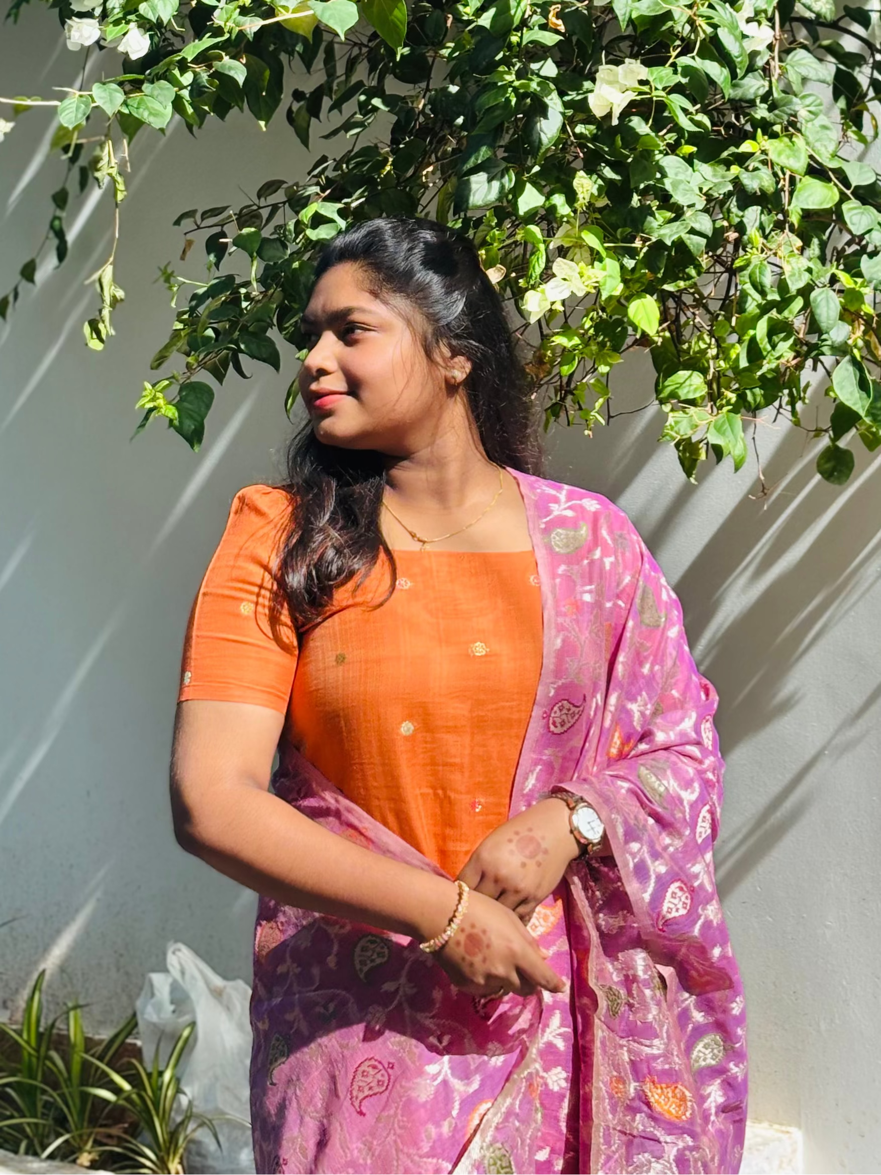 Premium Saffron Chanderi Kurta with Lilac Brocade Dupatta