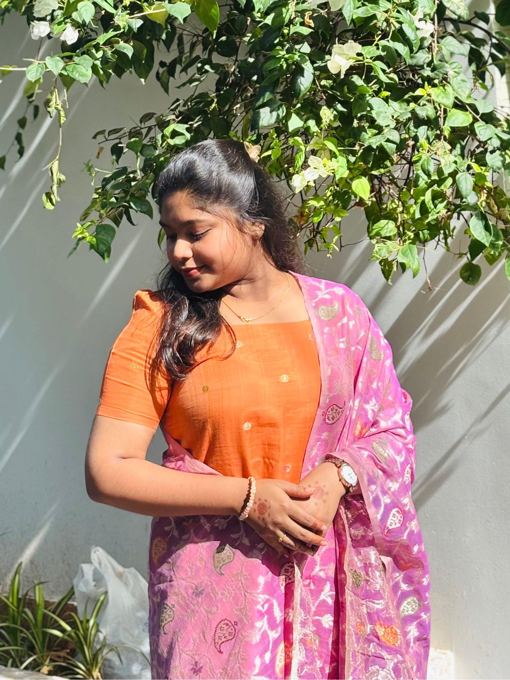 Premium Saffron Chanderi Kurta with Lilac Brocade Dupatta