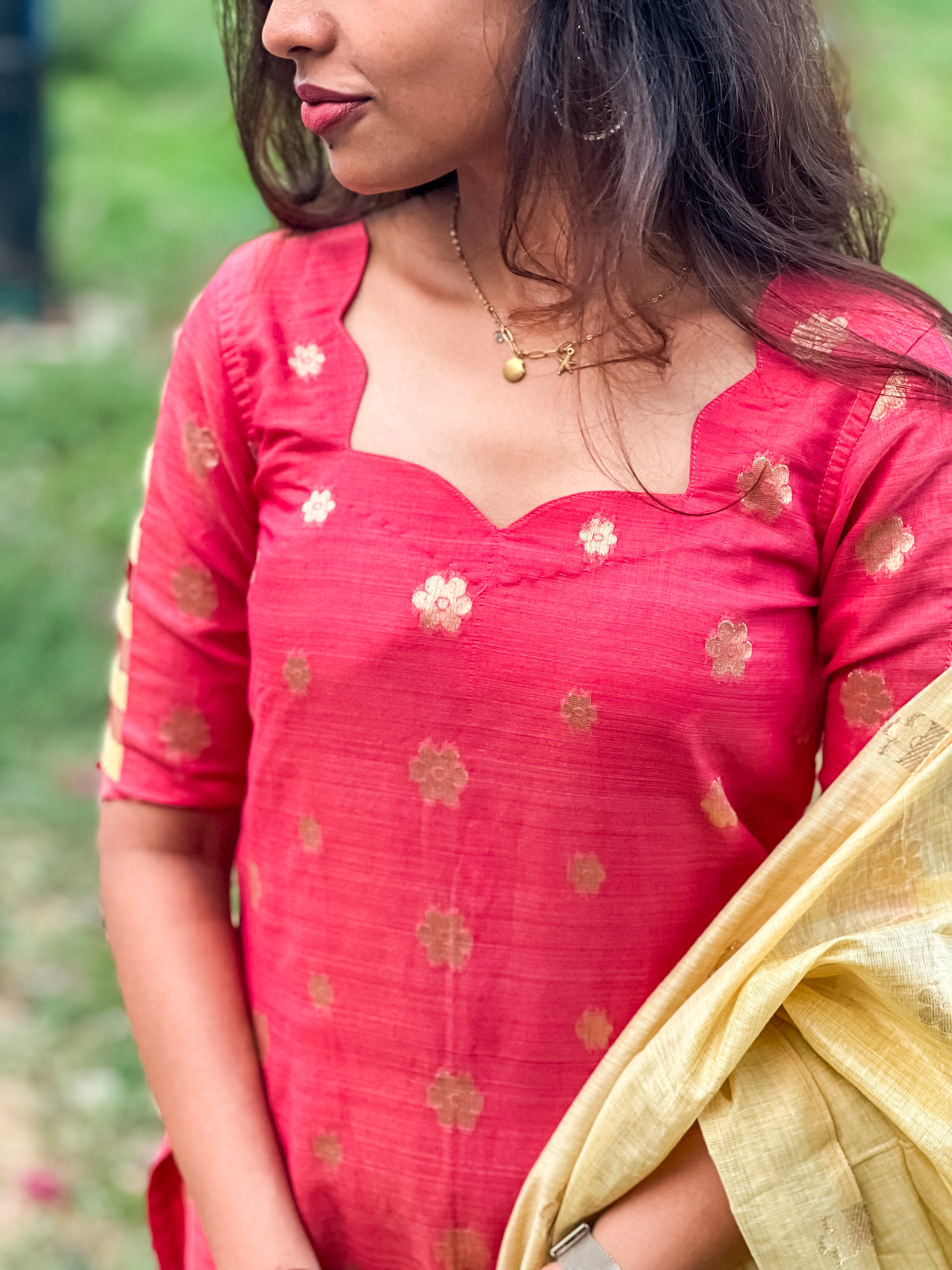Premium Red Chanderi Kurta with Gold Dupatta