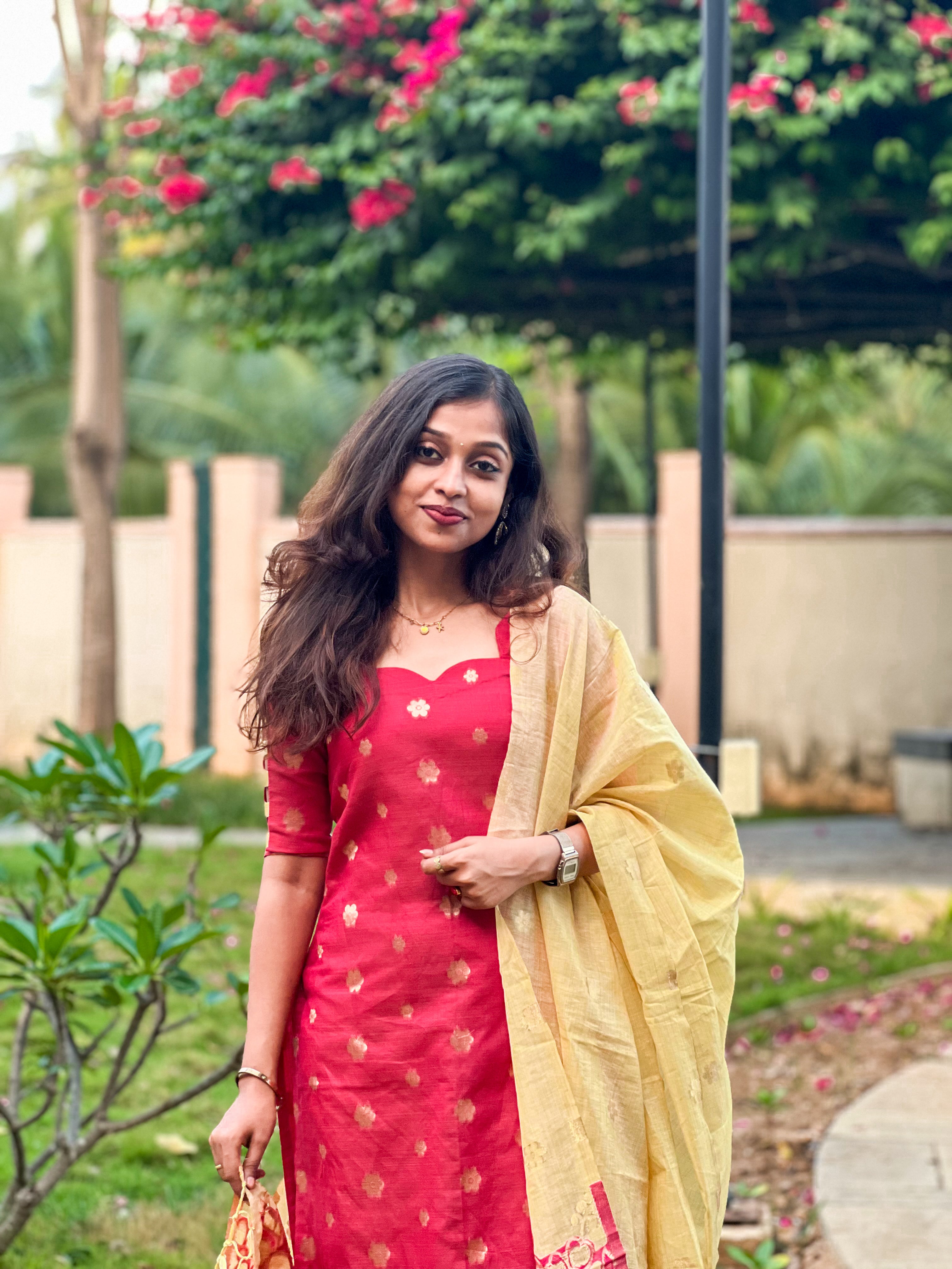 Premium Red Chanderi Kurta with Gold Dupatta