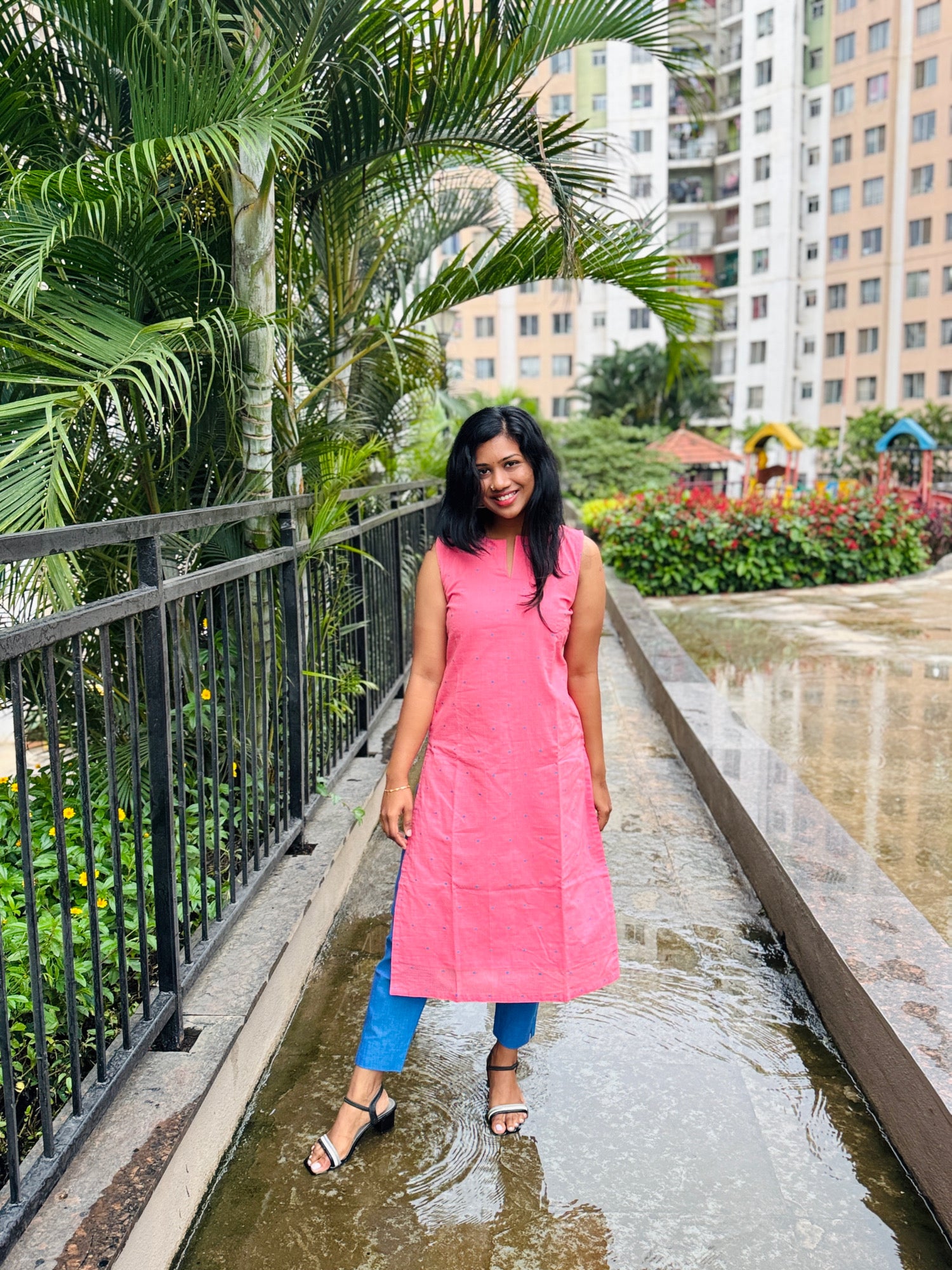 Pure Handloom Cotton Pink/Blue Coord Set