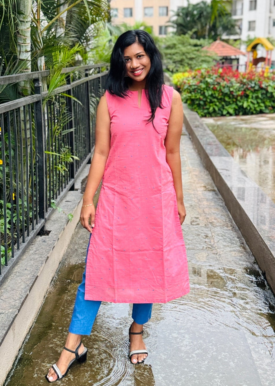 Pure Handloom Cotton Pink/Blue Coord Set