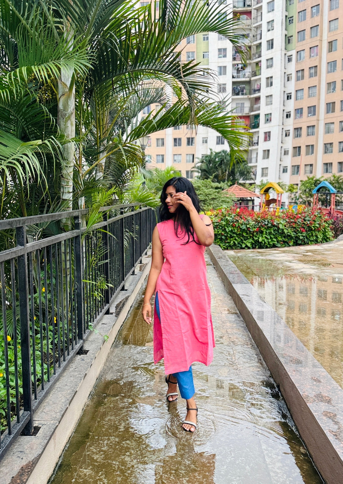Pure Handloom Cotton Pink/Blue Coord Set