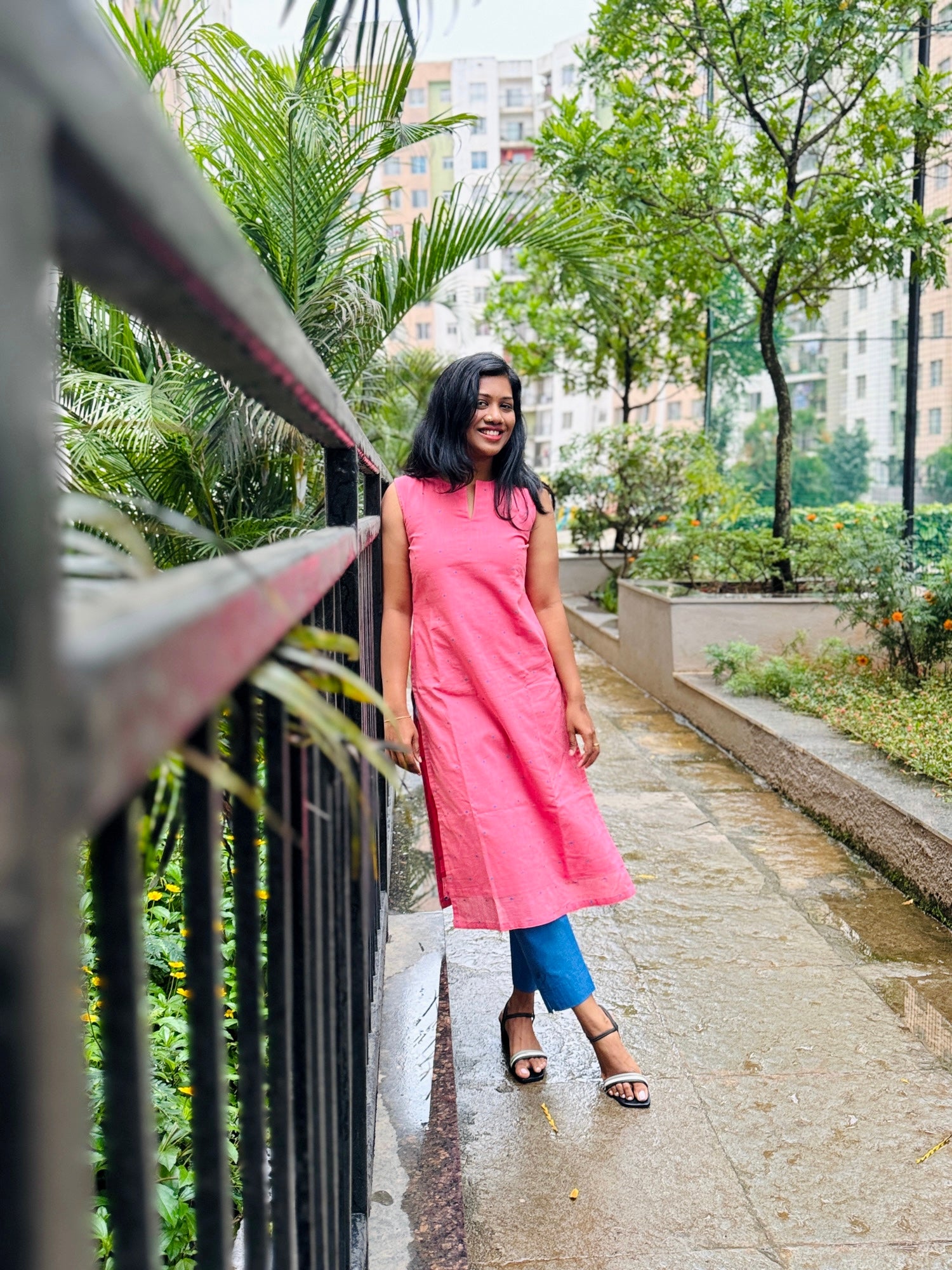 Pure Handloom Cotton Pink/Blue Coord Set