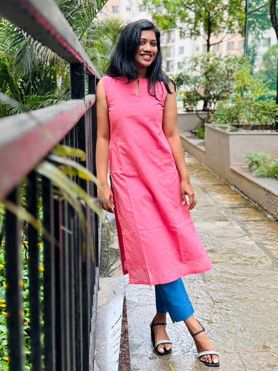 Pure Handloom Cotton Pink/Blue Coord Set