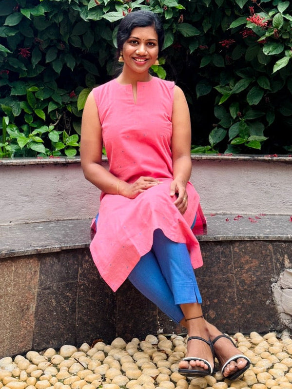 Pure Handloom Cotton Pink/Blue Coord Set