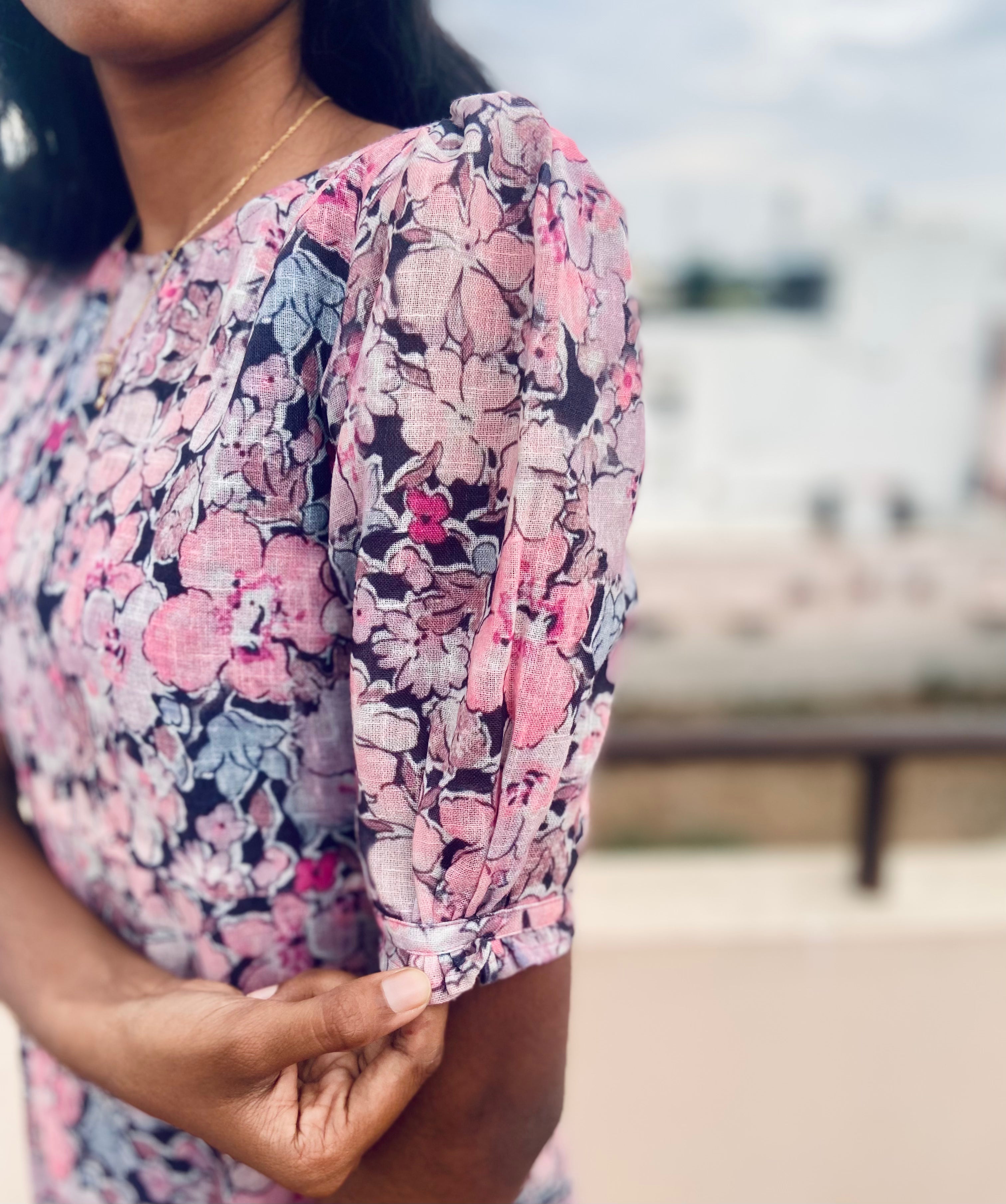 Floral Fantasy - Pastel pink Floral printed Linen Kurti