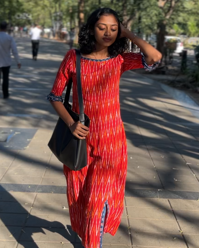 Handloom Diaries - Red pure Ikkat Kurta