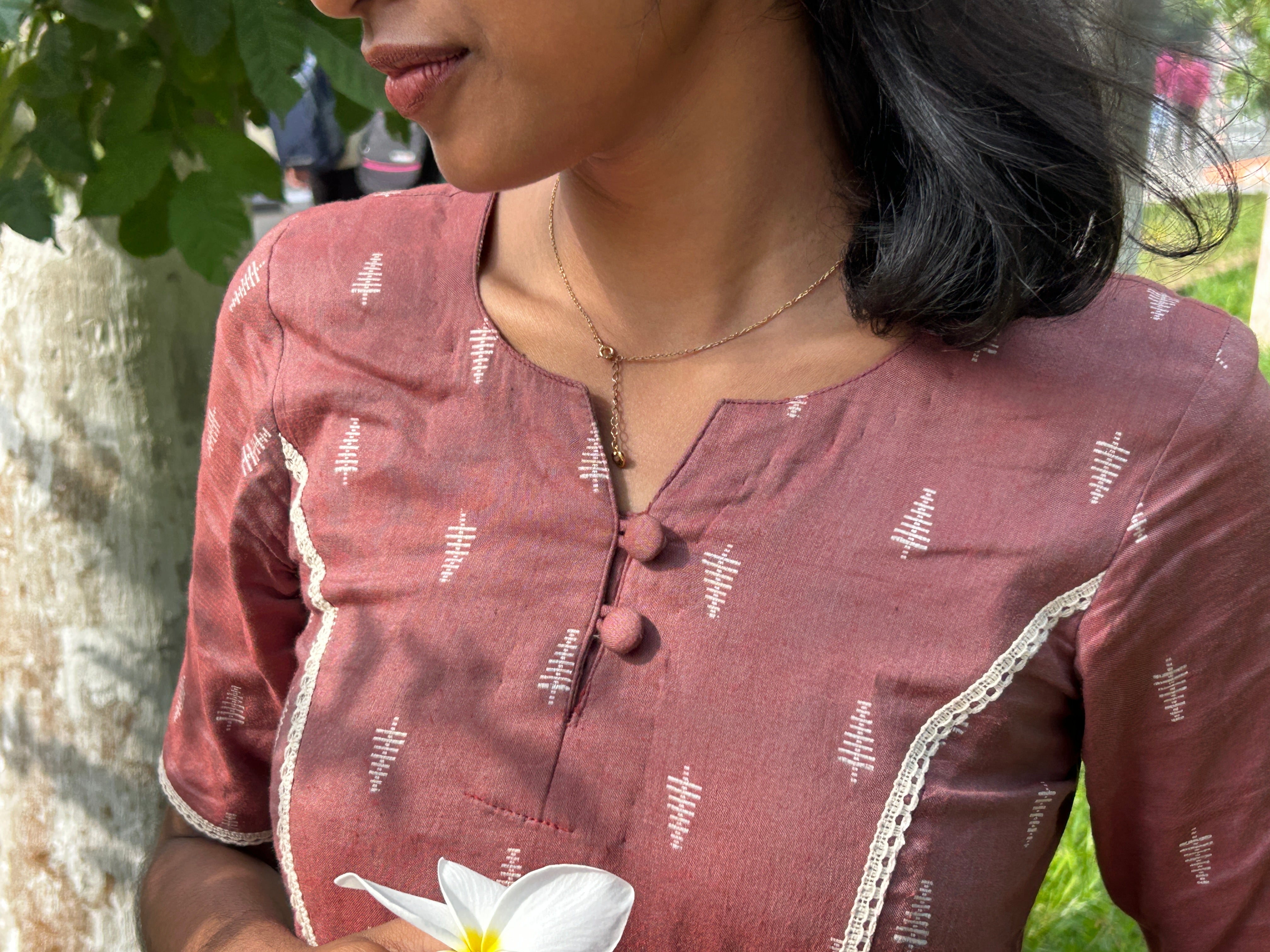 Handloom Diaries - Brown A-line dress with Lace Details