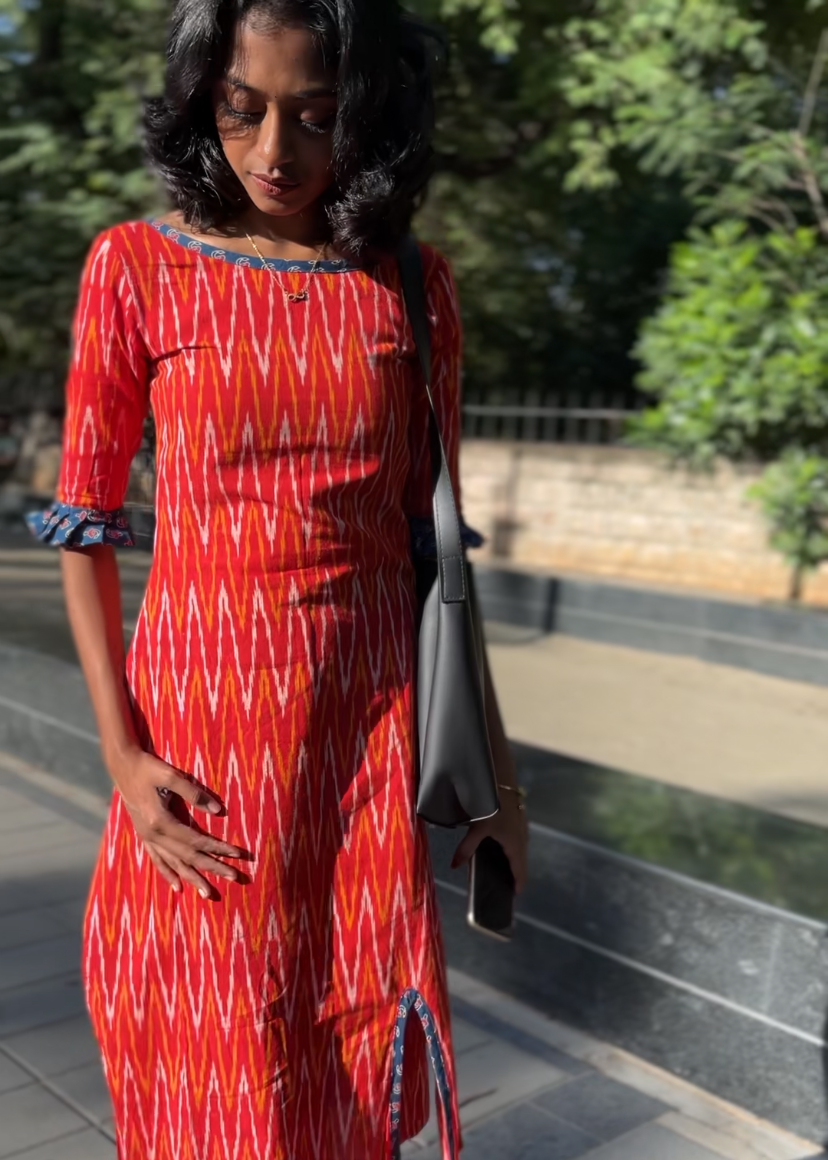 Handloom Diaries - Red pure Ikkat Kurta