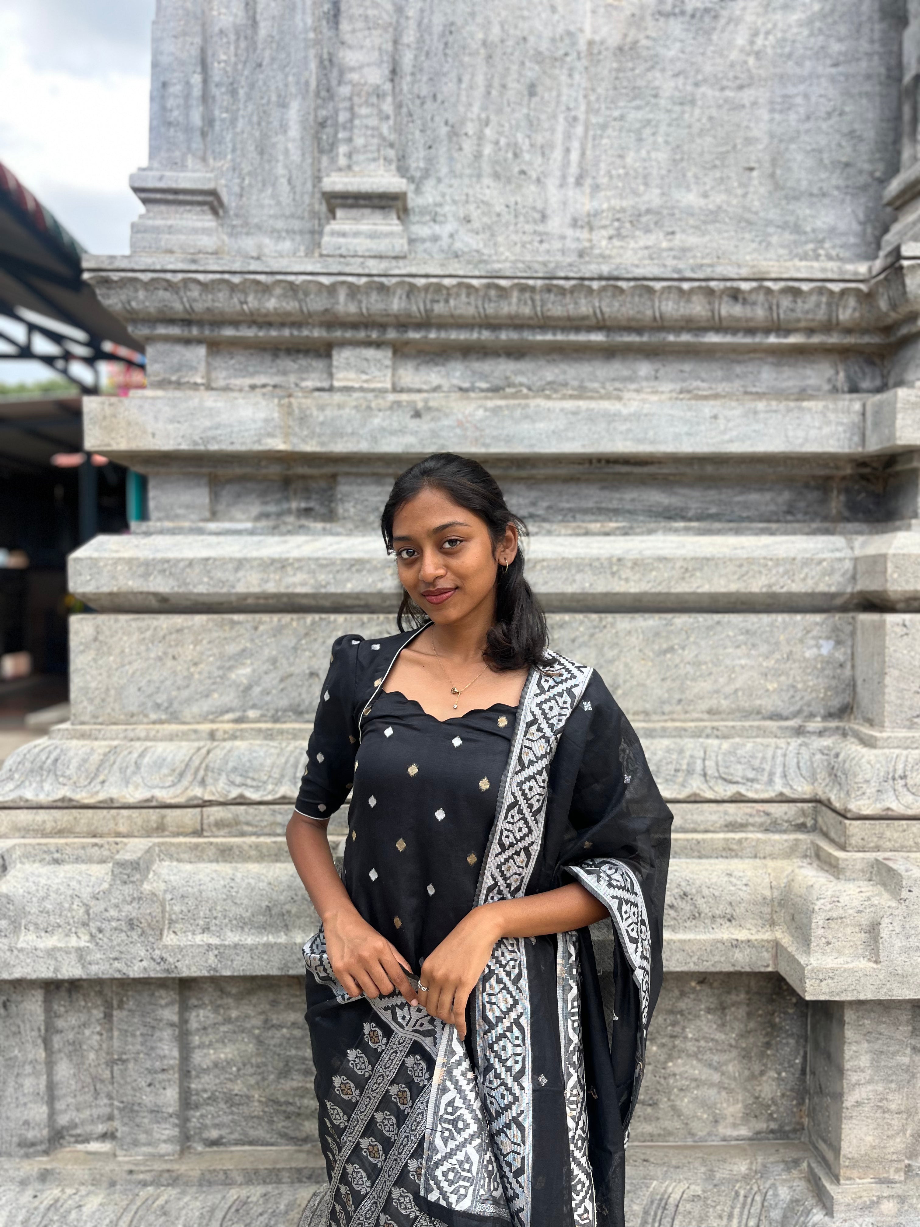 Premium Chanderi Black Kurta with Brocade Silver Zari Dupatta