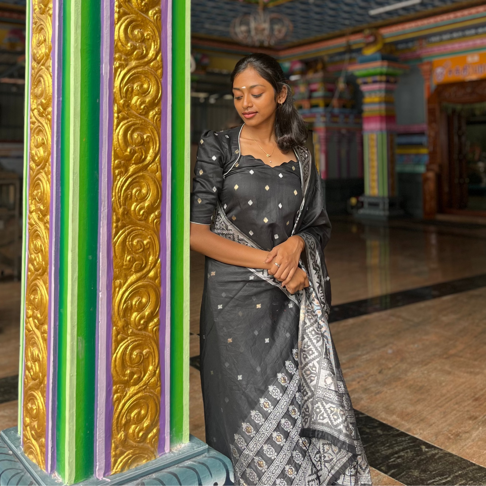 Premium Chanderi Black Kurta with Brocade Silver Zari Dupatta