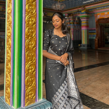 Premium Chanderi Black Kurta with Brocade Silver Zari Dupatta