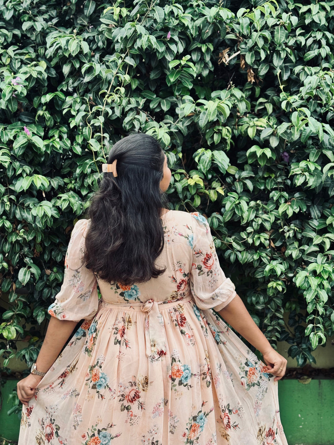 Pastel Orange Viscose Georgette Midi Dress