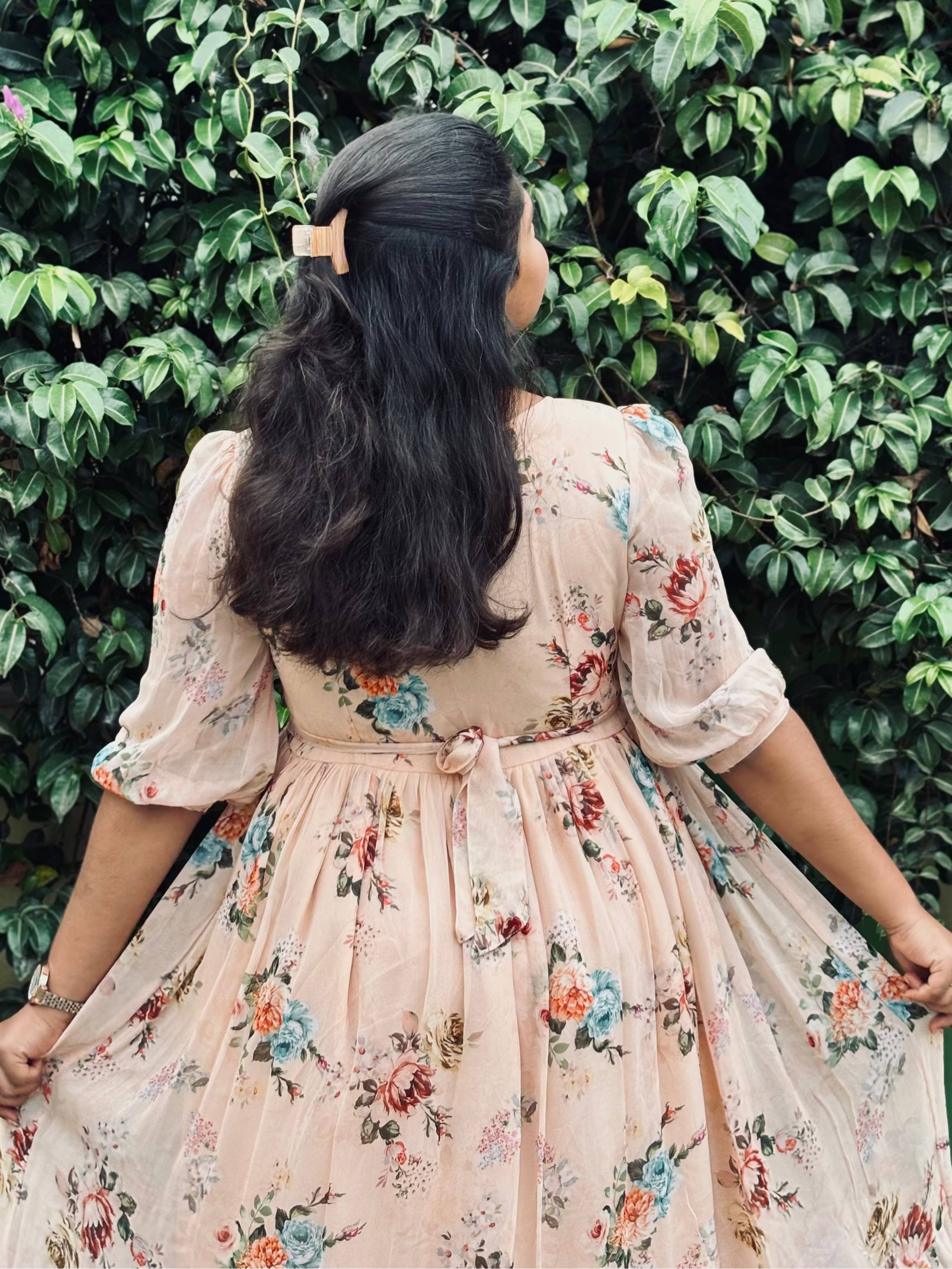 Pastel Orange Viscose Georgette Midi Dress