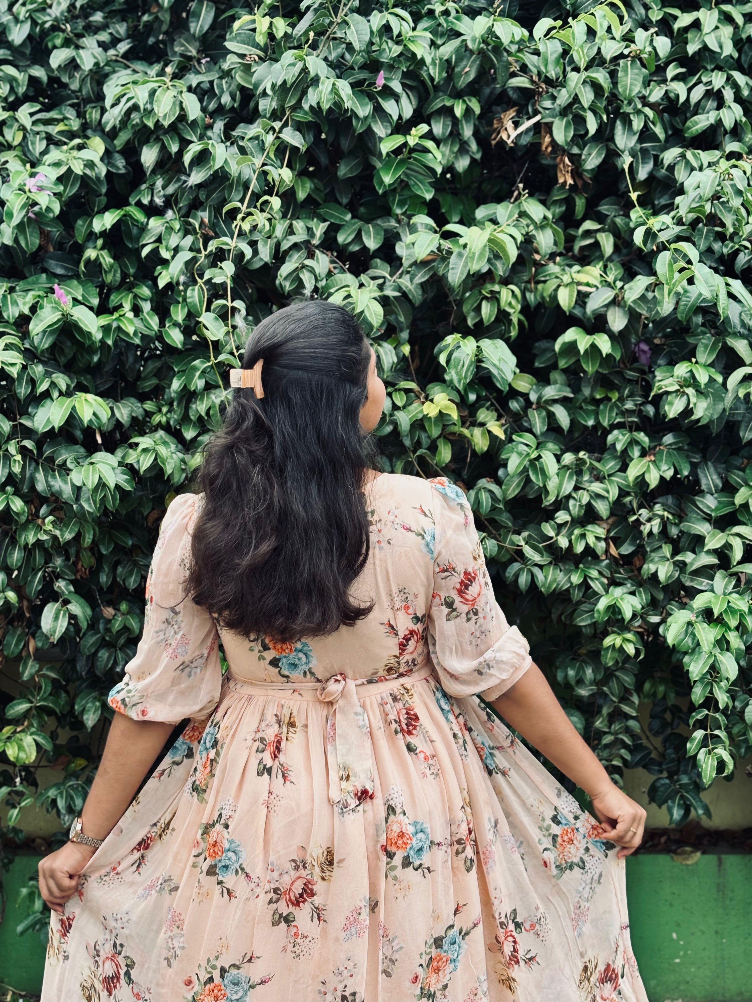 Pastel Orange Viscose Georgette Midi Dress