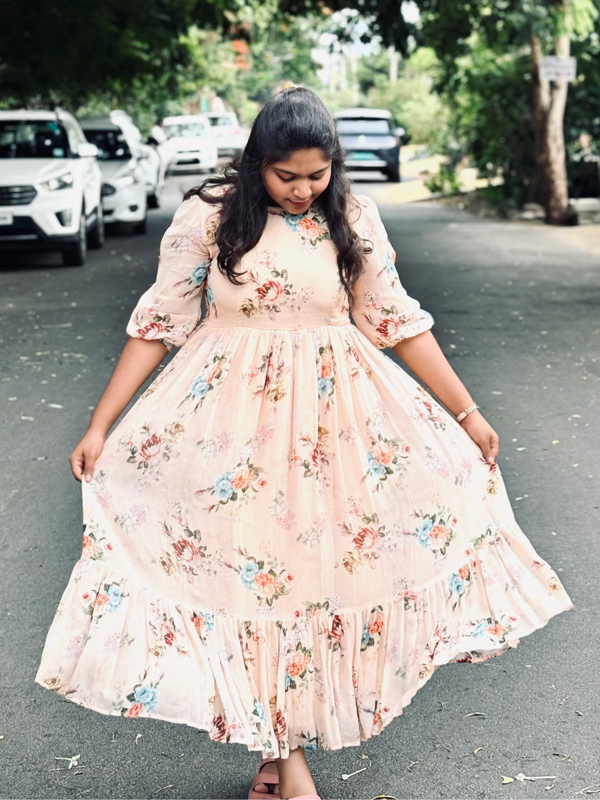 Pastel Orange Viscose Georgette Midi Dress