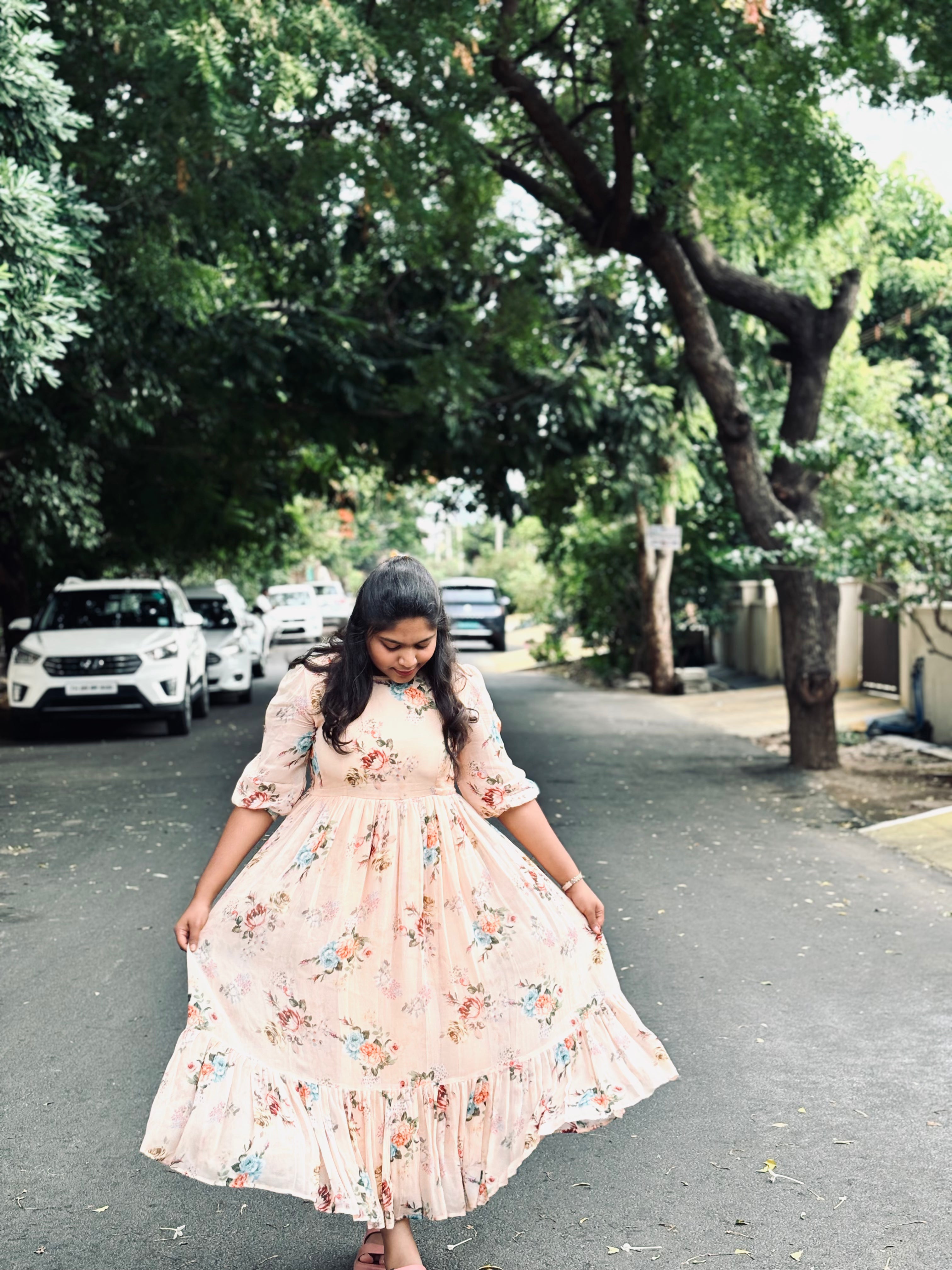 Pastel Orange Viscose Georgette Midi Dress