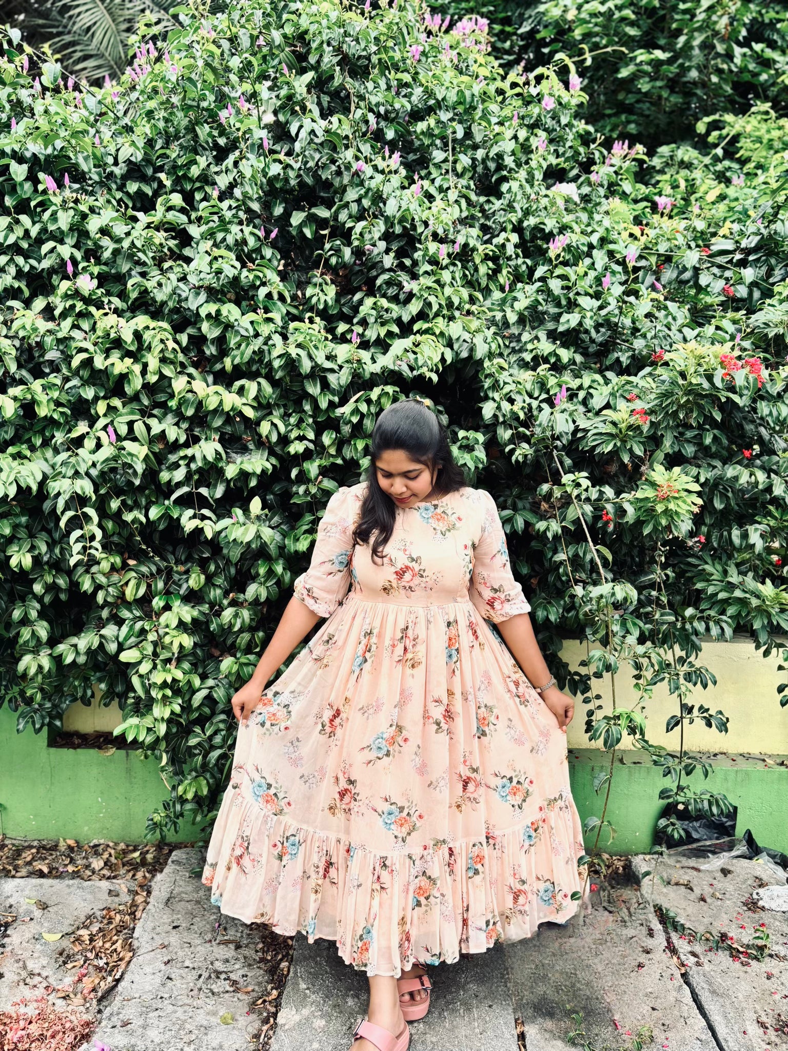 Pastel Orange Viscose Georgette Midi Dress