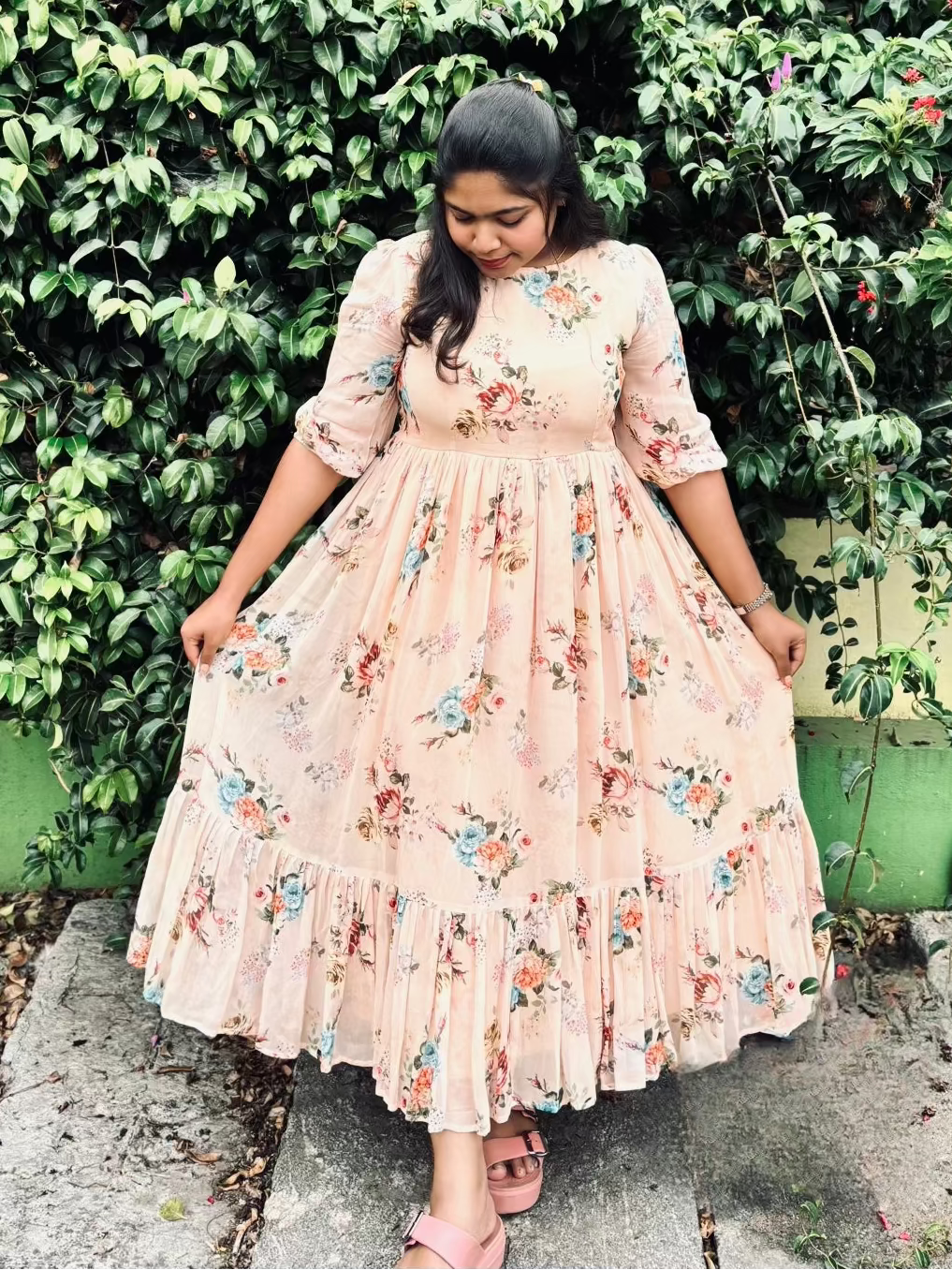 Pastel Orange Viscose Georgette Midi Dress